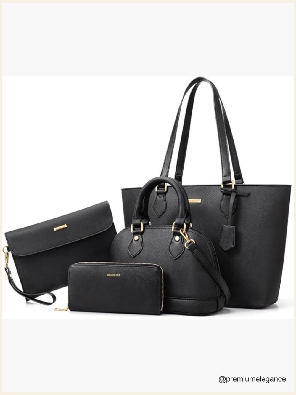 4-Piece Set: Tote, Crossbody, Shoulder Bag & Wallet, Faux Leather, Zip Closure,